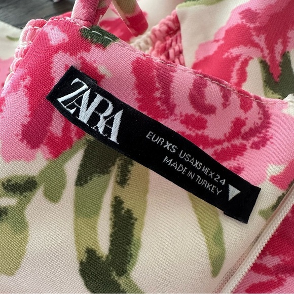 Zara XS Rose Floral Print Mini Dress Smocked Back Spring Easter Wedding Party - Picture 3 of 14